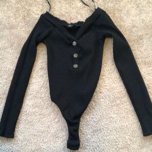 Off the shoulder black bodysuit